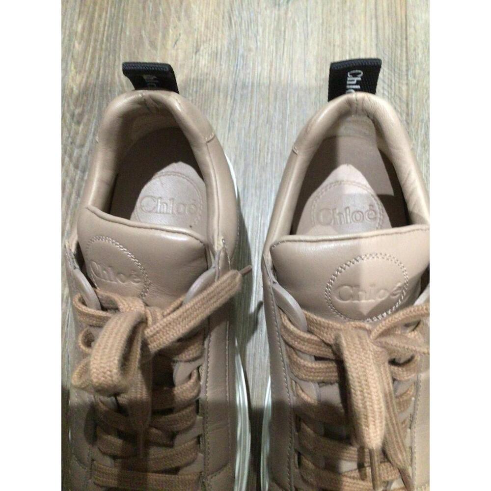 Chloe Lauren Leather Shoes Womens Size 6 Beige Low Top Platform Casual Sneakers - Picture 3 of 6